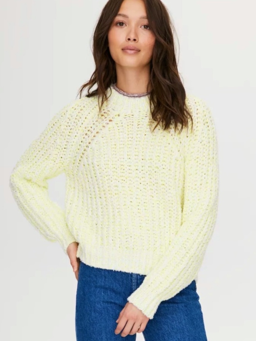 Aritzia Wilfred Confetti Chunky Knit Yellow Sweater size XXSmall